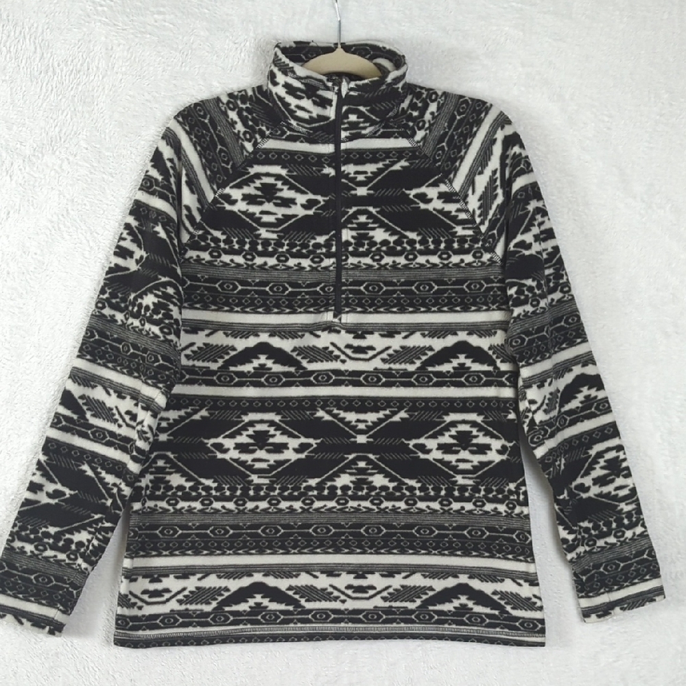 Eddie‎ Bauer Women's Black & White Fleece Half-Zip Pullover Size M